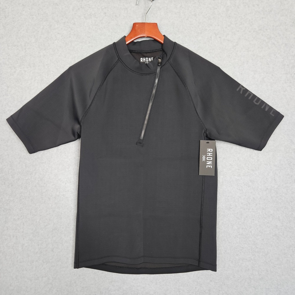 RHONE Mens Size Med Black Freeride Rashguard‎ Short Sleeve Zipper New